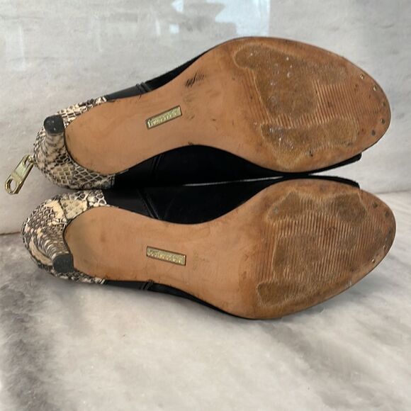 Louise Et Cie Lo-Hestia2 heels open toe booties black suede snake skin 8 - Picture 8 of 9